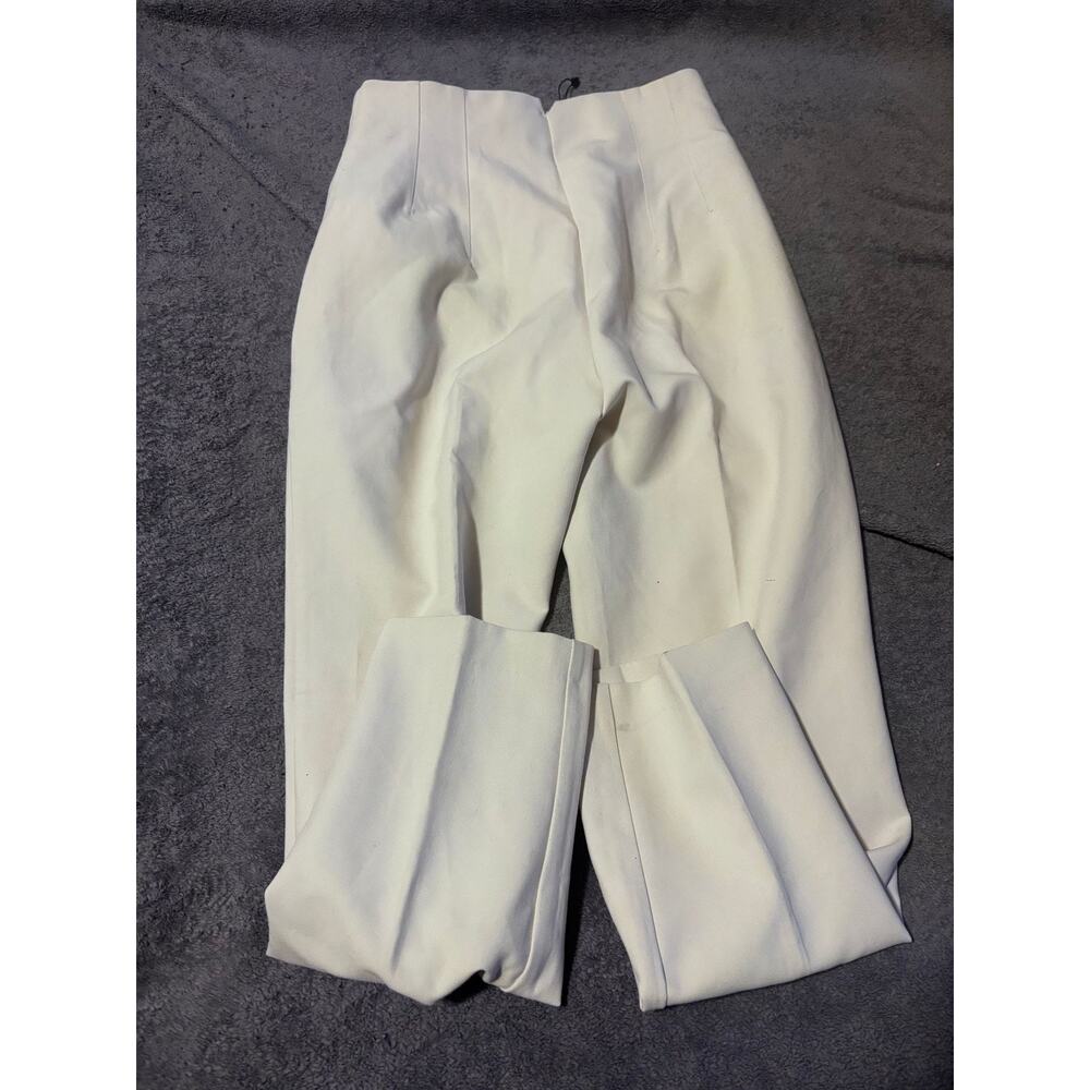 Zara Pants Womens S High Rise Pleated Cuffed Cropped Dress Trousers White - Picture 3 of 3